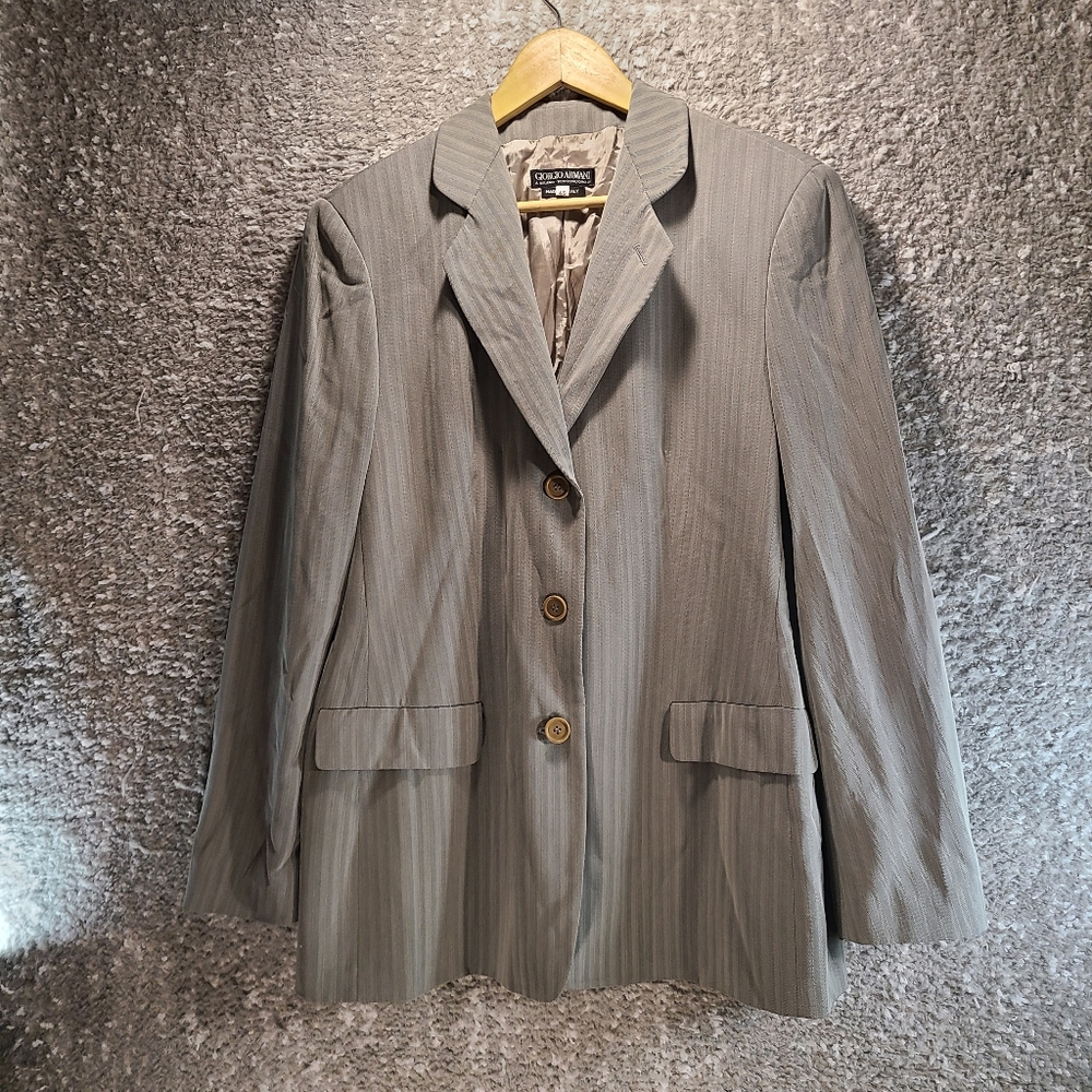 Giorgio Armani Womens 46/12 US Rayon Wool Blazer Gray Lined Made in Italy